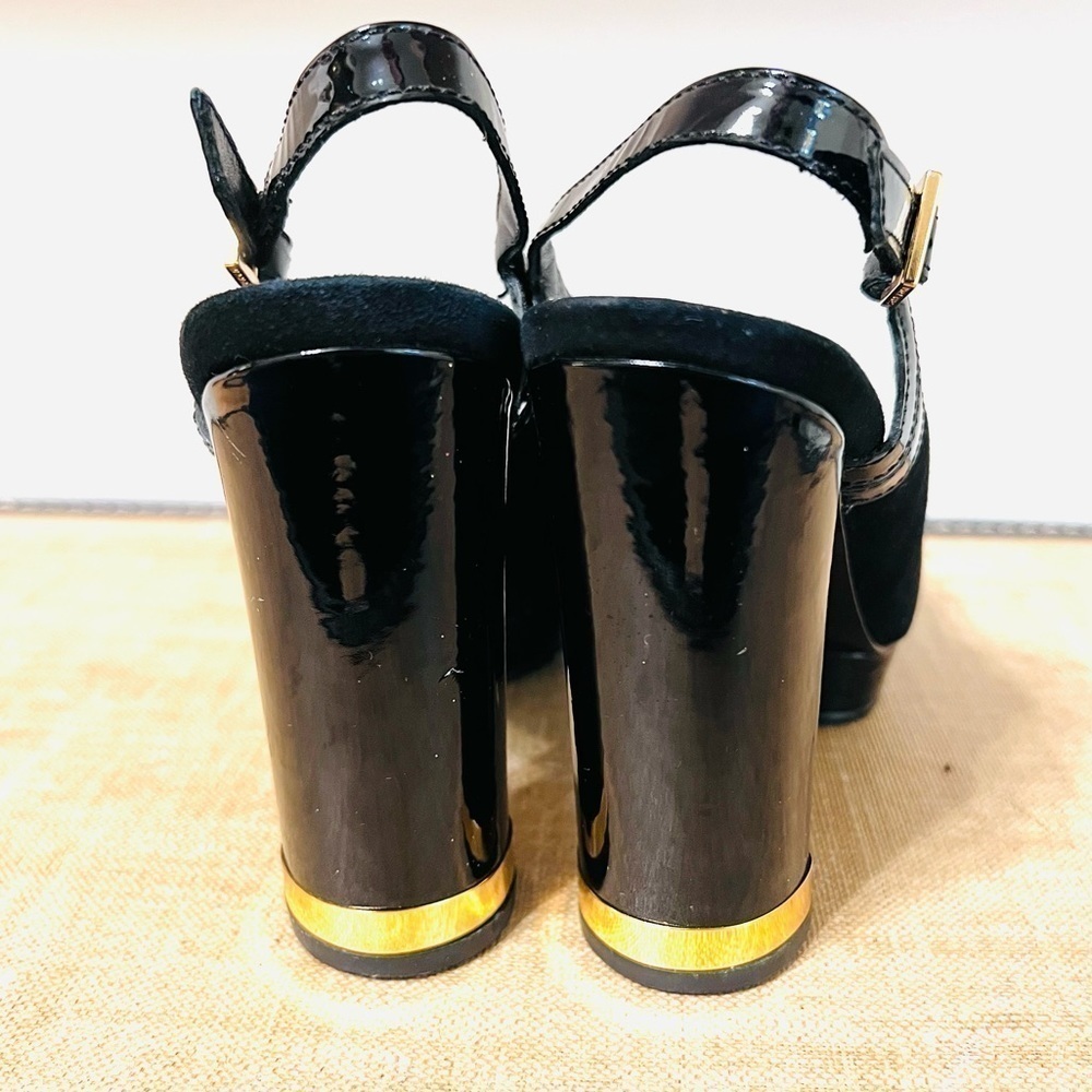 ❤️TORY Burch Black Suede Patent Leather Slingback "Gemma" Platforms Sz: 6.5M - Picture 6 of 9